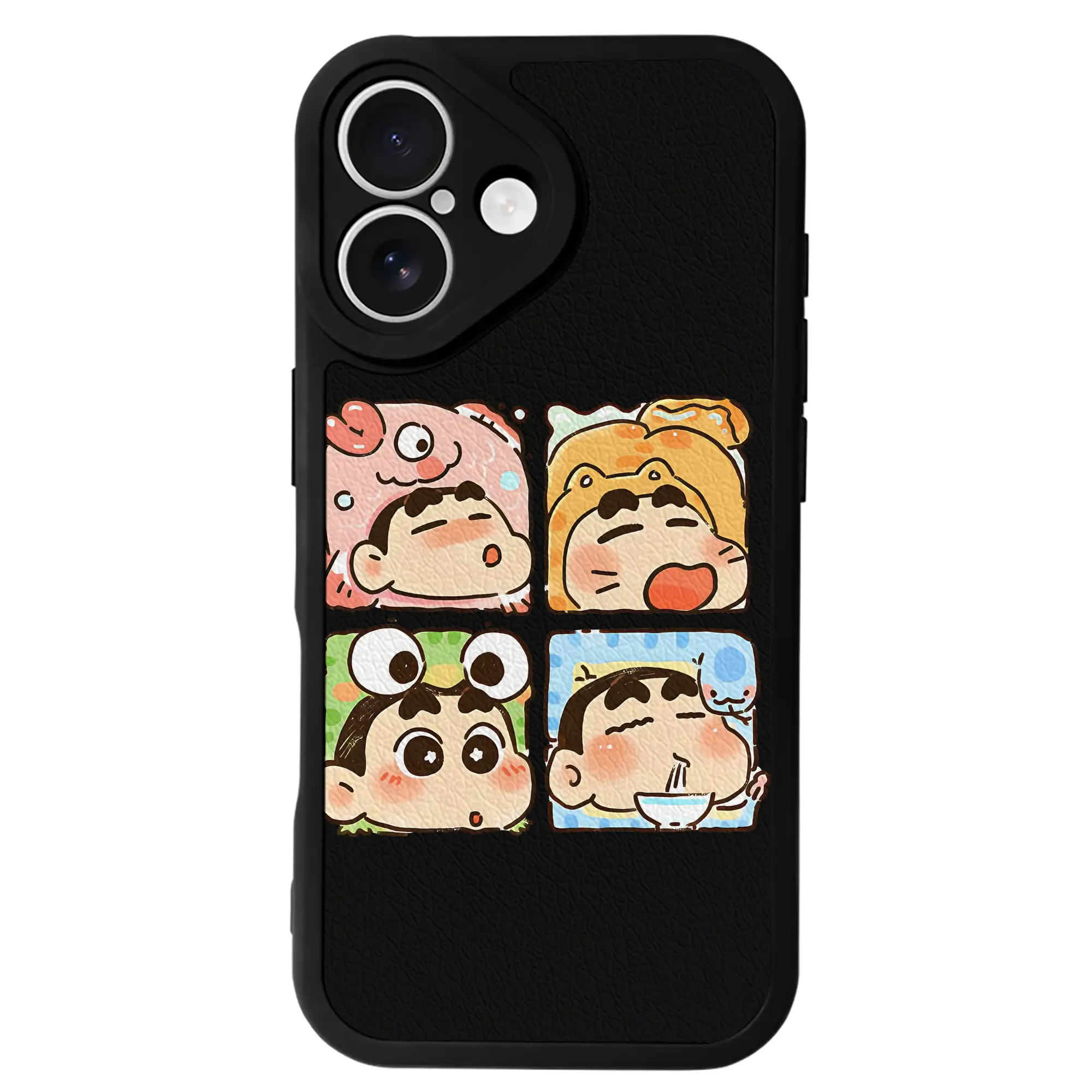 クレヨンしんちゃん グッズ 野原 しんのすけ - IPhone 16シリーズ対応 ・ シリコンスマホケース ・ レザー調 ・ 高精度フィット ・ 耐衝撃 ・ ワイヤレス充電対応 ・ 精密カット